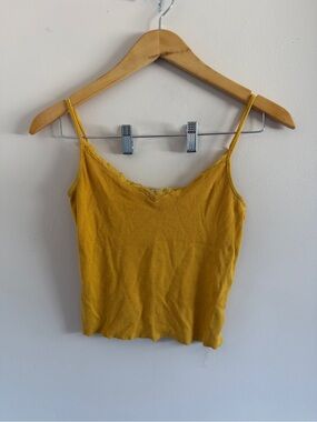 Heart & Hips Mustard Yellow Ribbed Lace-Trim Camisole